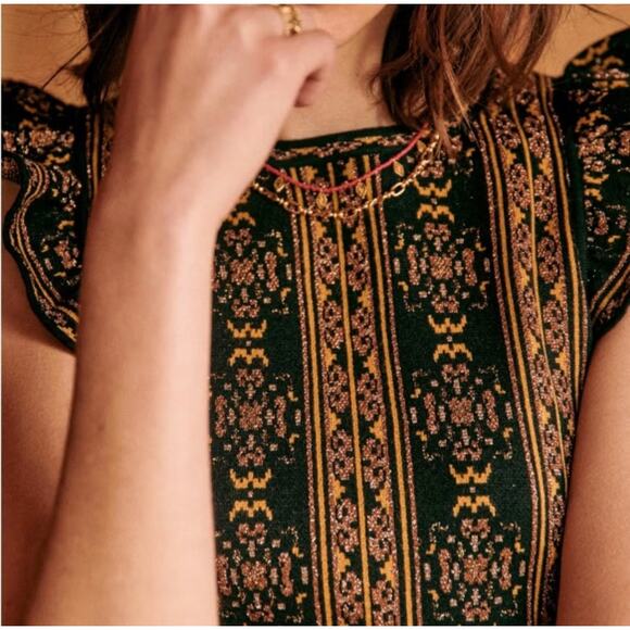 Sézane Emma Sleeveless Sweater Ruffle Shimmer Tank Blouse Size: Medium in Black - Picture 2 of 9